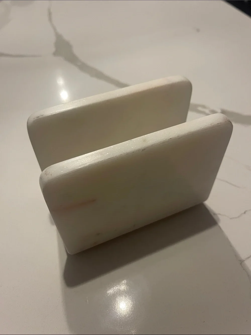 White Marble Soap Dish Holder - Dual Slot Counter Organizer